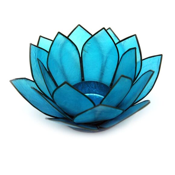 Turquoise Blue Capiz Shell Lotus Flower Tealight Candle Holder - Picture 1 of 2